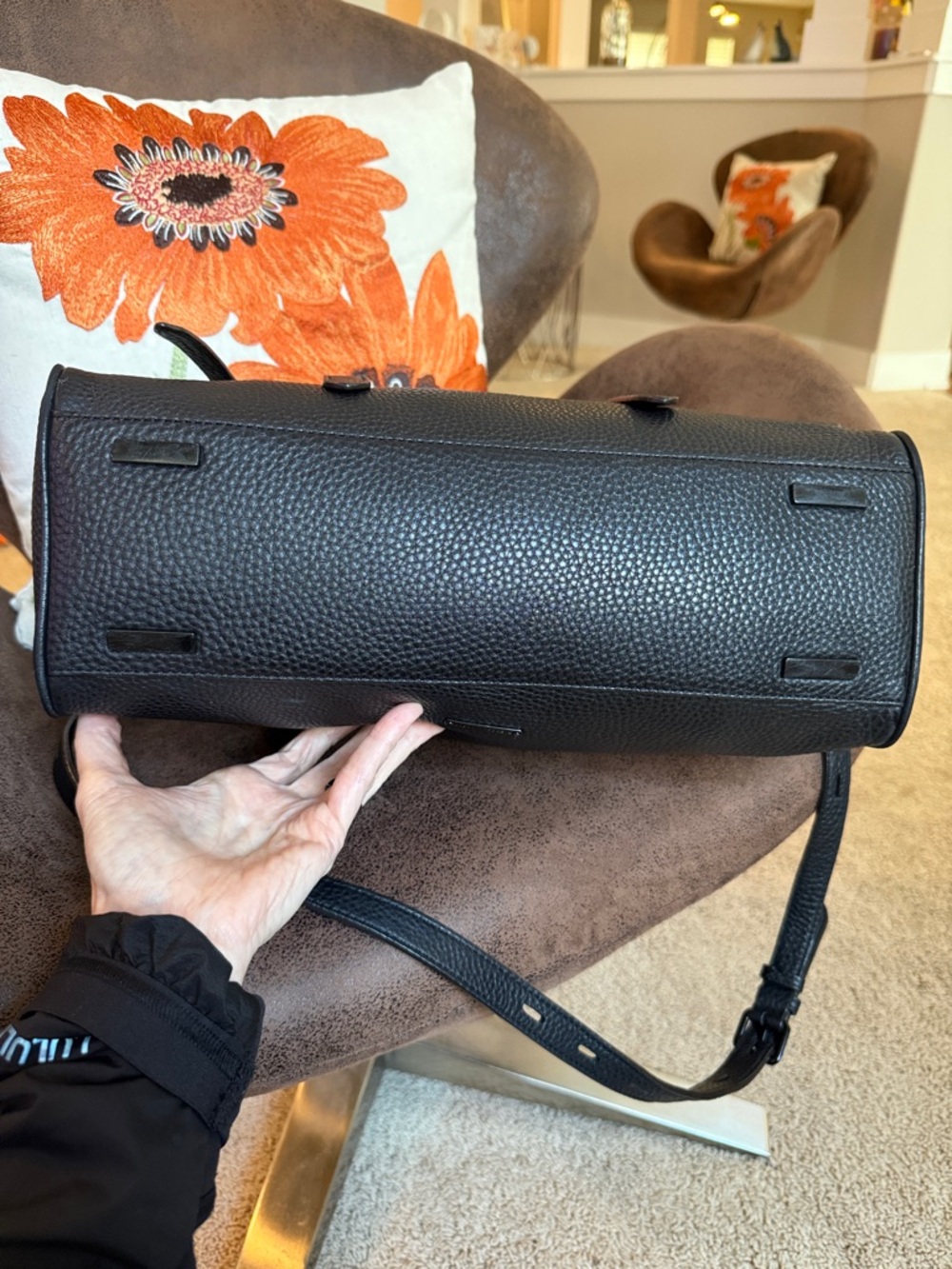 REBECCA MINKOFF SATCHEL BAG  JULES BLK ON BLK LEATHER & HARDWARE w/STRAP EUC - Picture 8 of 17